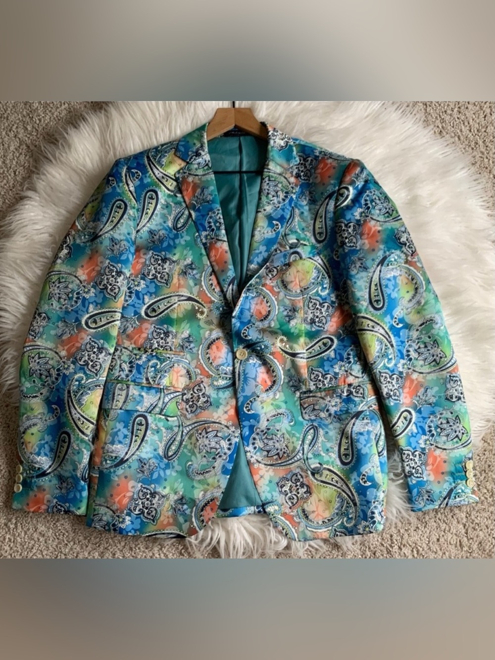 Inserch Slim Fit EZX Blazer Paisley Blue Green Size Large